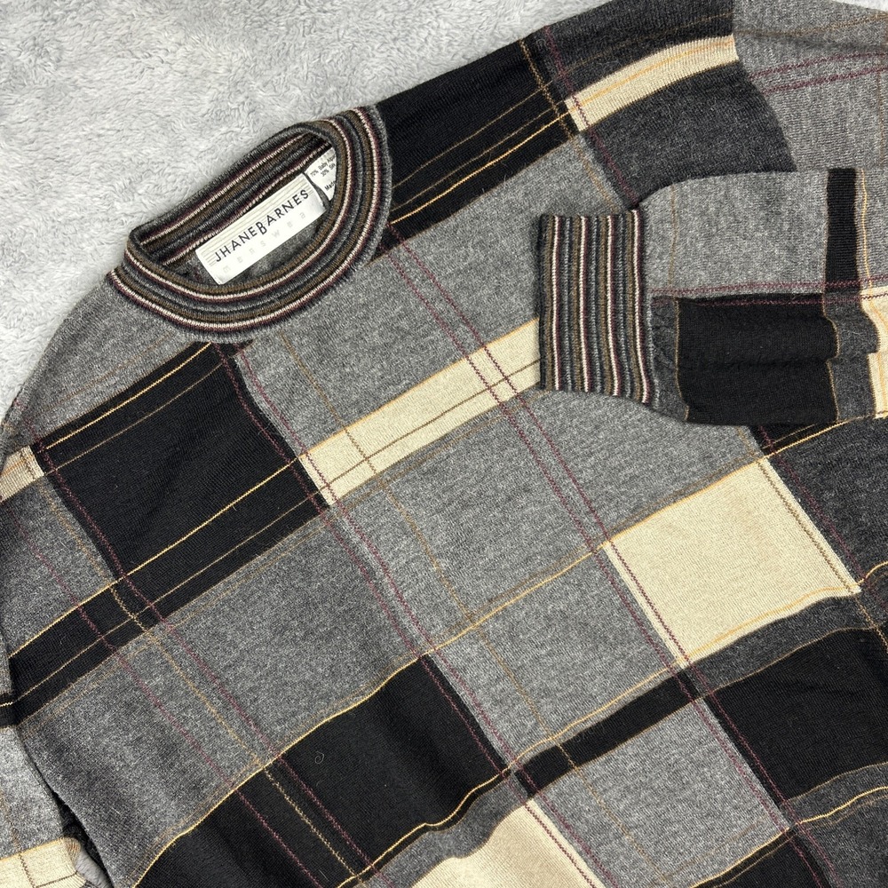 Jhane Barnes Gray and Black Plaid Sweater